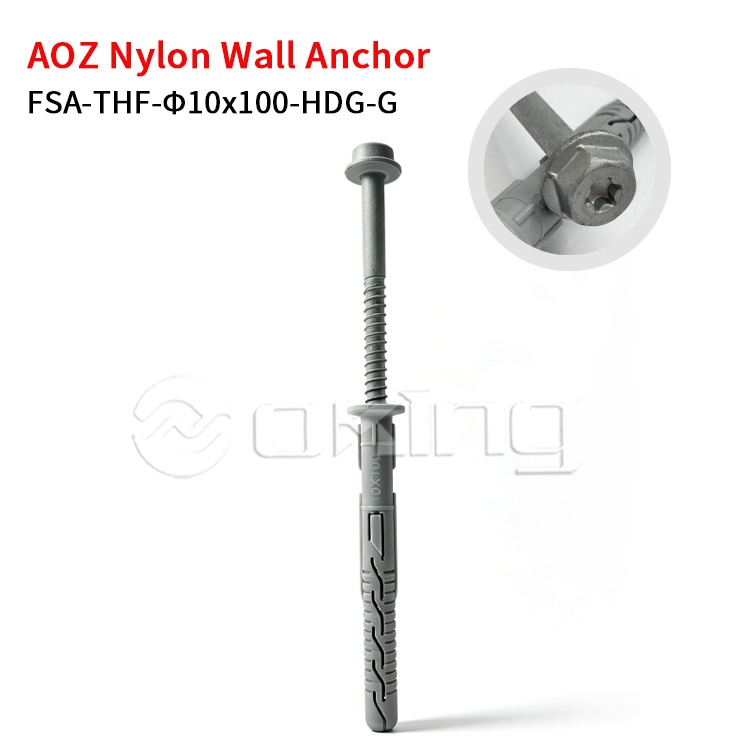 AOZ Hot-dip galvanizing M10x100 Torx Hex Flange Screw dengan Jangkar Dinding Nilon Abu-abu untuk Pemasangan Gorden‑Dinding & Eksterior