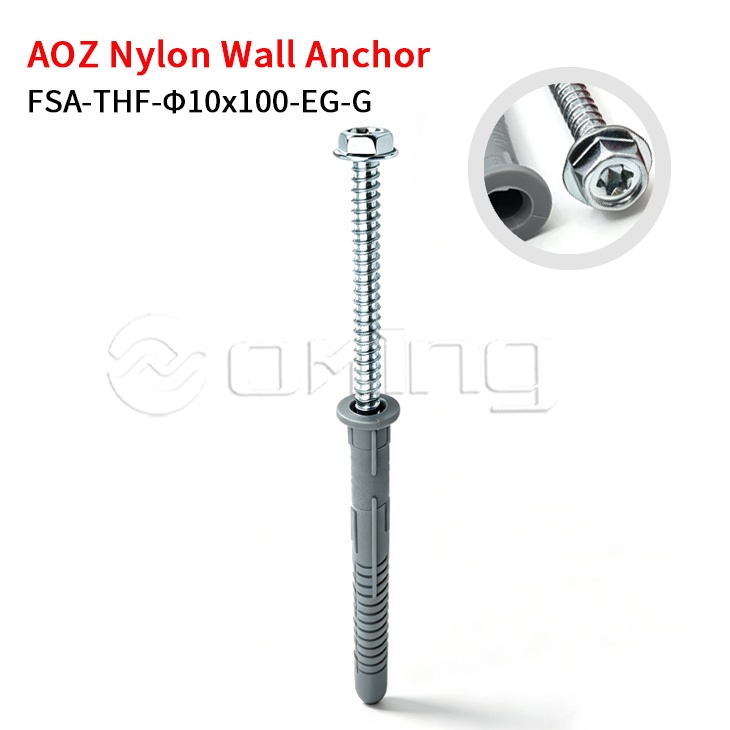 Sekrup Flange Torx Hex M10x100 Elektro-galvanisasi AOZ dengan Jangkar Dinding Nilon Abu-abu untuk Pemasangan Tirai di Dinding & Eksterior