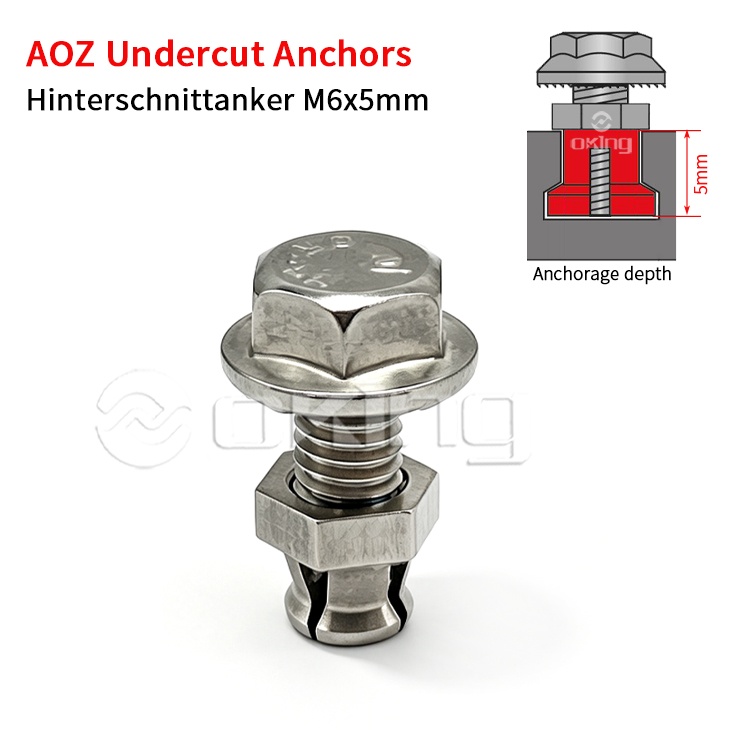 Jangkar Undercut M6x5mm Stainless Steel AOZ, Hinterschnittanker Untuk Sistem Pemasangan Undercut